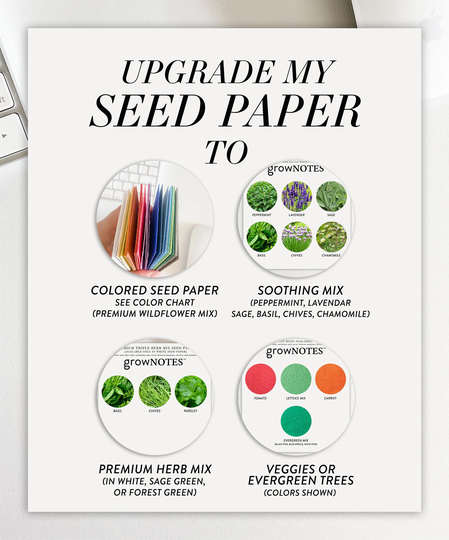 Grownotes™, Upgrade To Premium Wildflower Seed Paper Color, Soothing Mix, Triple Herb, Tomato, Lettuce, Carrot, Evergreen