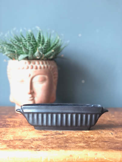 Vintage Small Shallow Black Ribbed Sylvac Planter Mantle