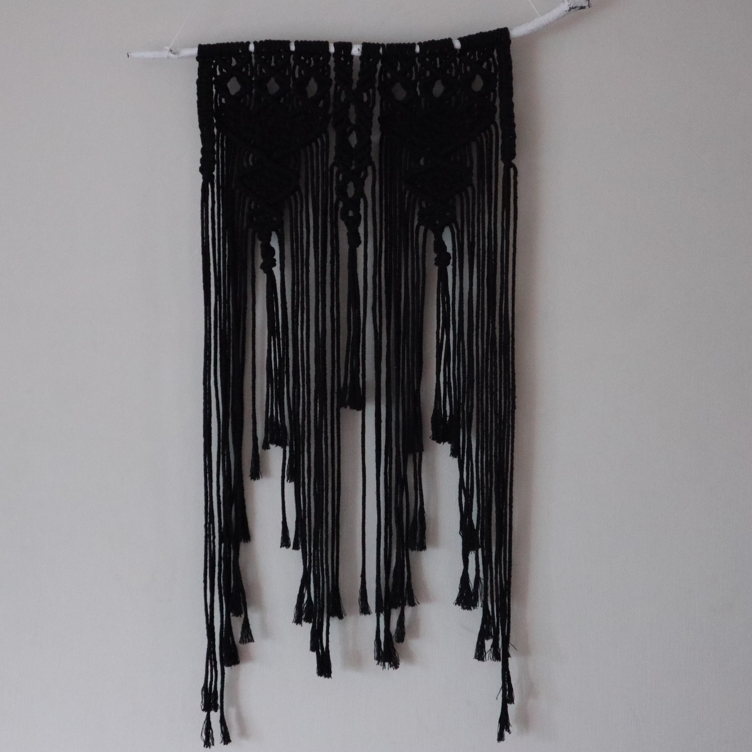Black Macrame Wall Hanging, Hand Made Art, 100% Cotton, Bohemian Artwork, Planters, Fabric, Handmade, Home Decor, Interior Design