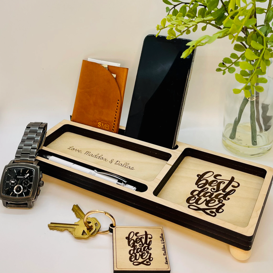 Personalized Gift For Dad, Daddy Caddy, Father's Day Gift, Desk Organizer With Customizable Engraving, Keychain Included, Bedside Caddy