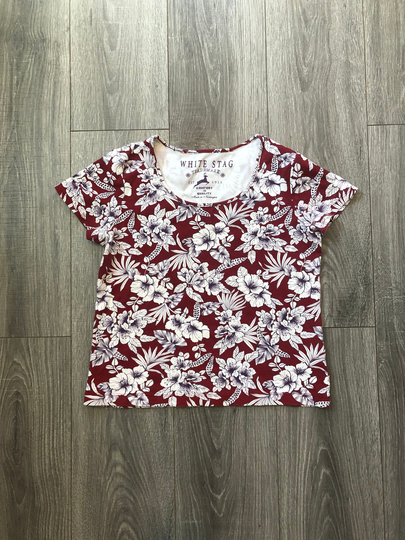 White Stag Hawaiian Print Short Sleeve Shirt, Women's T-Shirt, Hibiscus Floral Top