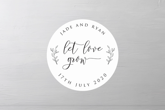 Let Love Grow Personalised Stickers, Botanical Wedding Favour Labels For Plants, Succulents Gifts, Sunflower Seeds, 25mm, 37mm, 51mm 0030