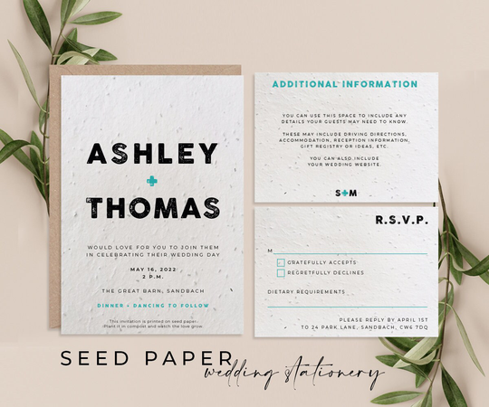Plantable Seed Paper Eco-Friendly Sustainable Biodegradable Wedding Invitation - Letterpress