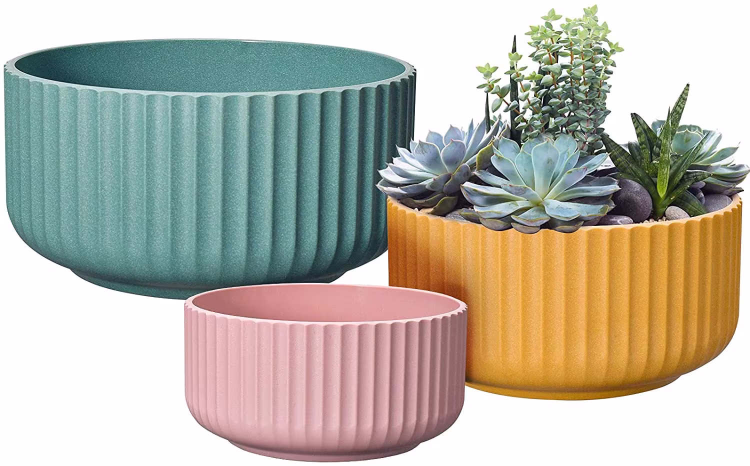 Succulent Pots, 5/6/7 Inch Indoor Plant Pots With Drainage Hole, Round Shallow Flower Pot, Ceramic Like Planter For Small Plants, Set Of 3