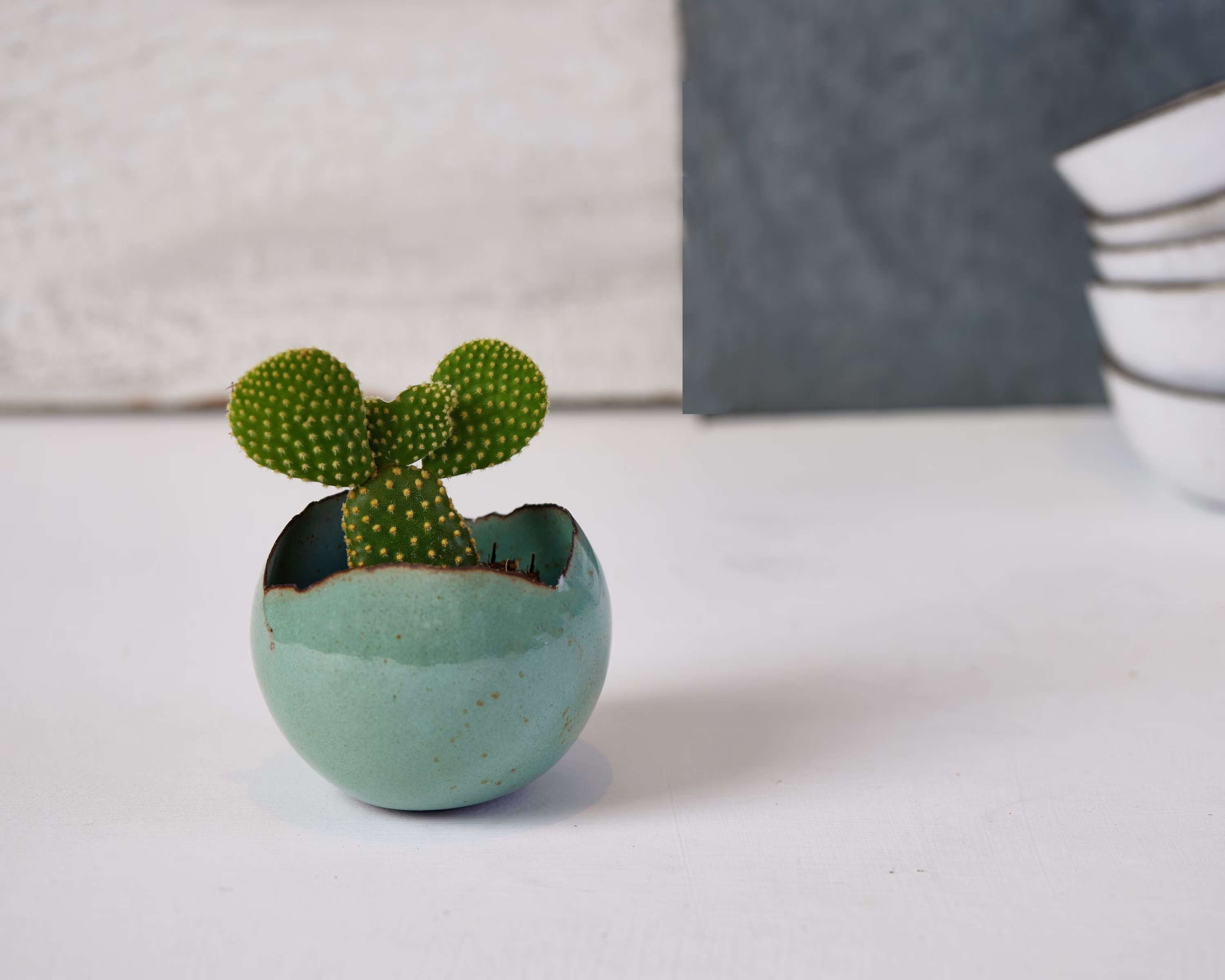 Small Turquoise Modern Handmade Ceramic Planter With A Drainage Hole & Saucer