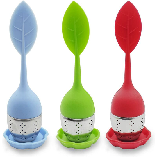 Silicone tea strainers for loose tea, stainless steel loose leaf tea ball steepers for tea infuser spoon (3pcs)