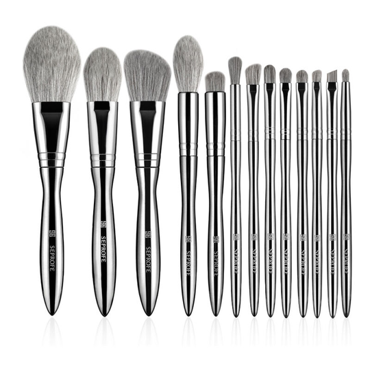 FVO - 13pcs Professional Makeup Brushes Set Face Blusher Lip Eyeshadow Eyeliner Foundation Powder Cosmetic Brushes Kit with Makeup Bag (Silver)