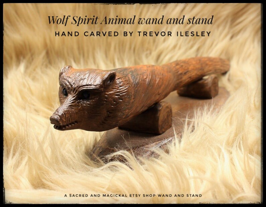 Wolf Wand, Hand Carved Wolf Wand & Stand, Spirit Animal Medicine Wand