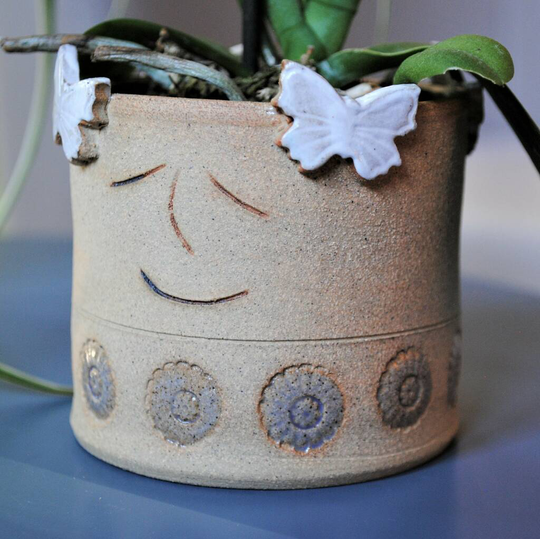 Smiley Face Planter With Butterflies Personalised
