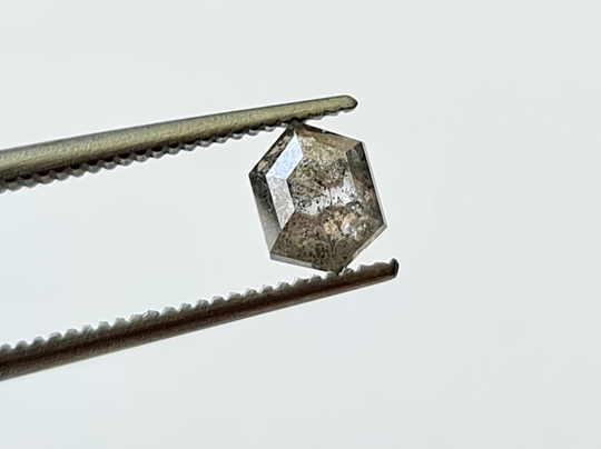 5.9x4.4mm Clear Black/Grey Fancy Long Hexagon Shield Shape Salt & Pepper Rose Cut Diamond Loose, Flat Back Diamond, Diamond-Ppd952