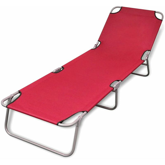 Folding Sun Lounger Powder-coated Steel Red - Red