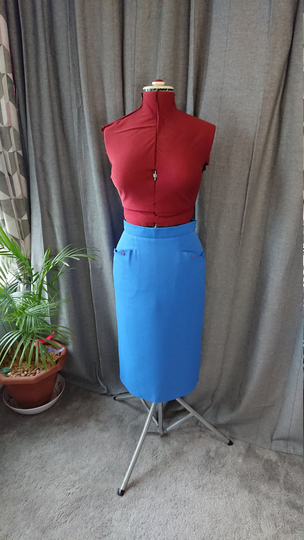 1970S Powder Blue Pencil Skirt With Pockets, Size 10-12