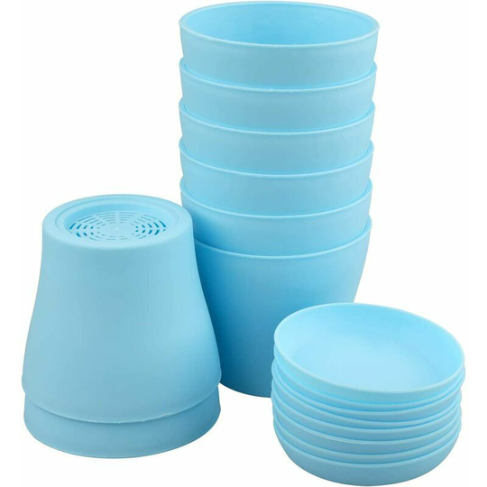 Morejieka - 8 Pieces 10cm Blue Small Plant Pots Plastic Flower Pots for Indoor Office Home Office with Trays/Pallets,rlife