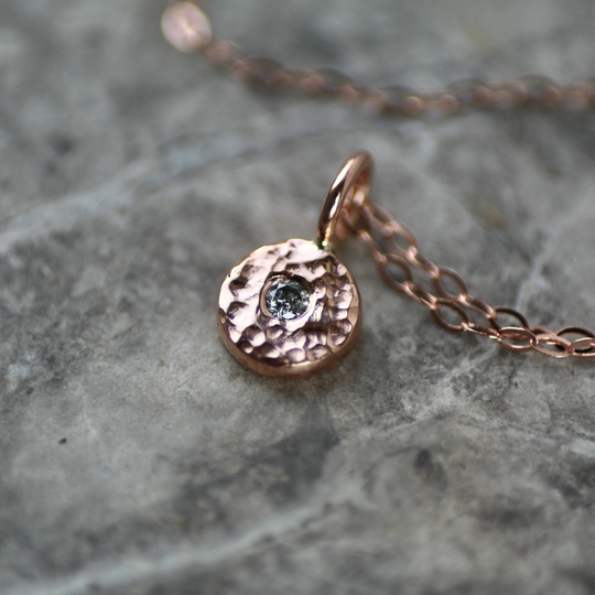 2mm Salt & Pepper Diamond Recycled Solid 9Ct Rose Gold Pebble Pendant Necklace, Pendant, April Birthstone Gift, Anniversary