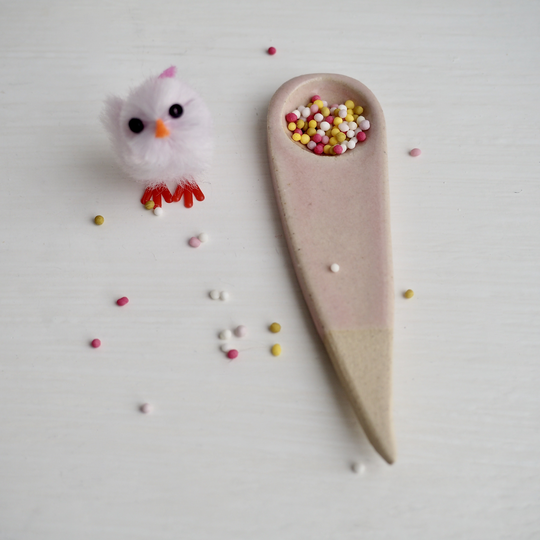 Handmade Small Blush Pink Pottery Salt Or Spice Spoon