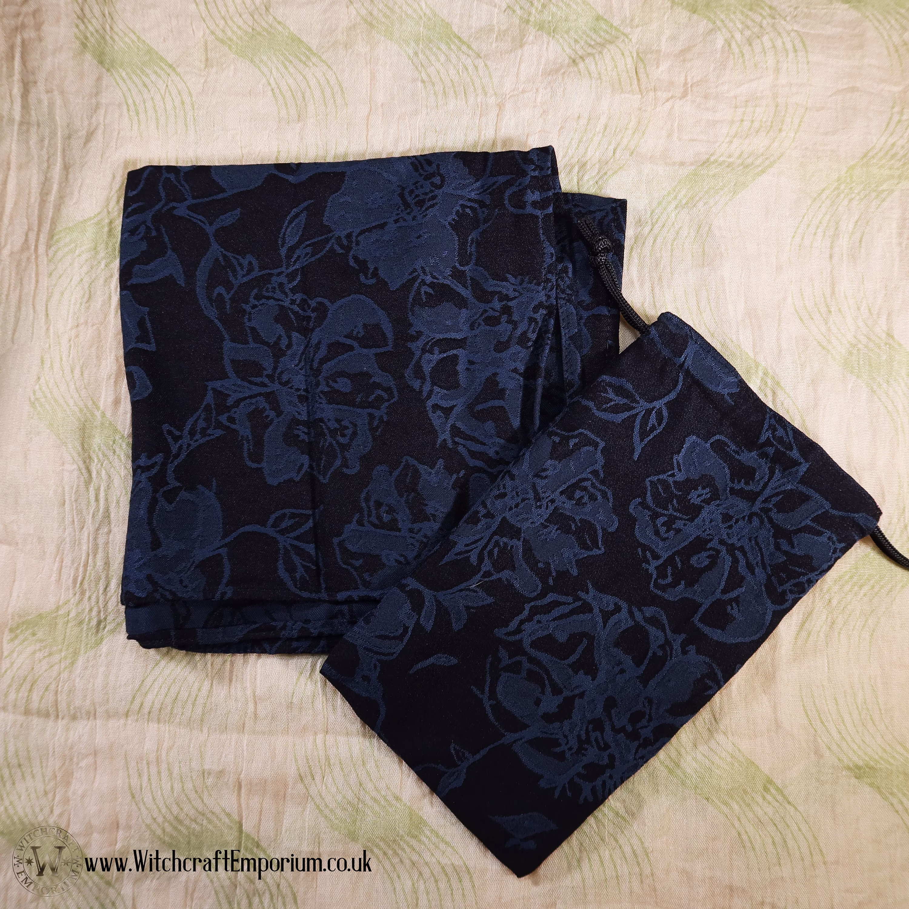 Blue Floral Brocade Tarot Pouch Altar Cloth Divination Ritual Magic Magick Wicca Wiccan Supplies Pagan