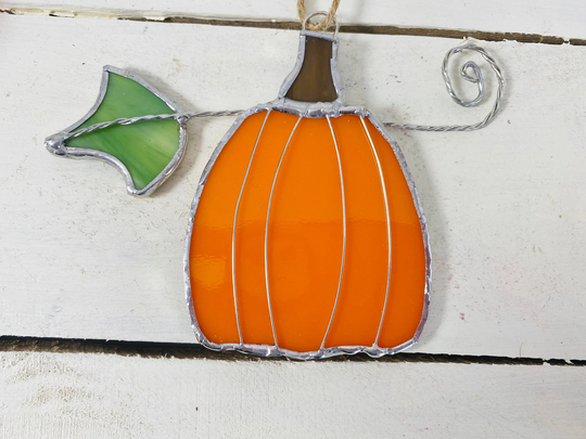 Beautiful Glass Pumpkin Ornament - Stained Suncatcher, Thanksgiving, Halloween Decoration, Autumn Fall Art Glass, Home Decor
