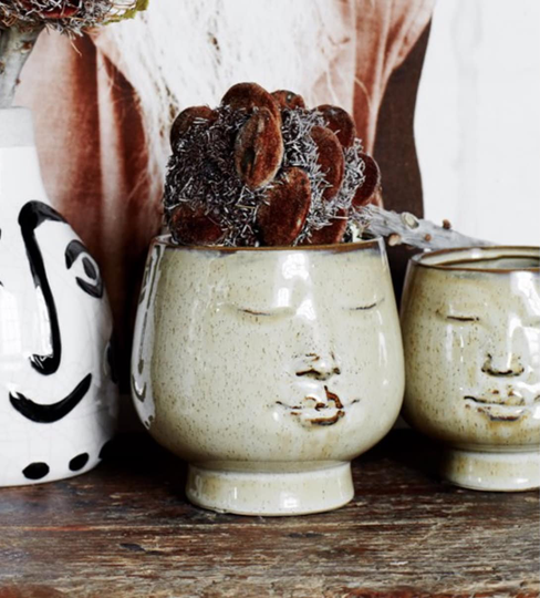 Beige Head Planter Pot - Ceramic Face Plant Unique Modern Boho Cactus Indoor House Succulent Lana
