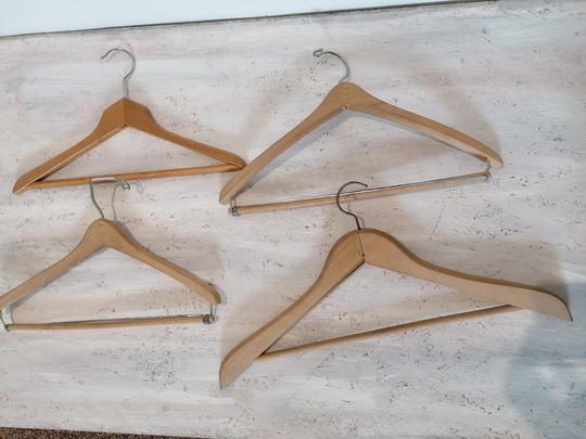Vintage Wooden Clothes Hangers, Set Of 4, Clothes Organizer, Lacquered Hangers