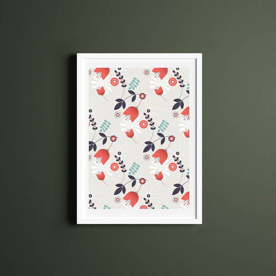 Hibiscus Flower Repeat Print Size A3 | Unframed | Living Room Art Home Decor Wallart Retro Graphic Geometric Floral