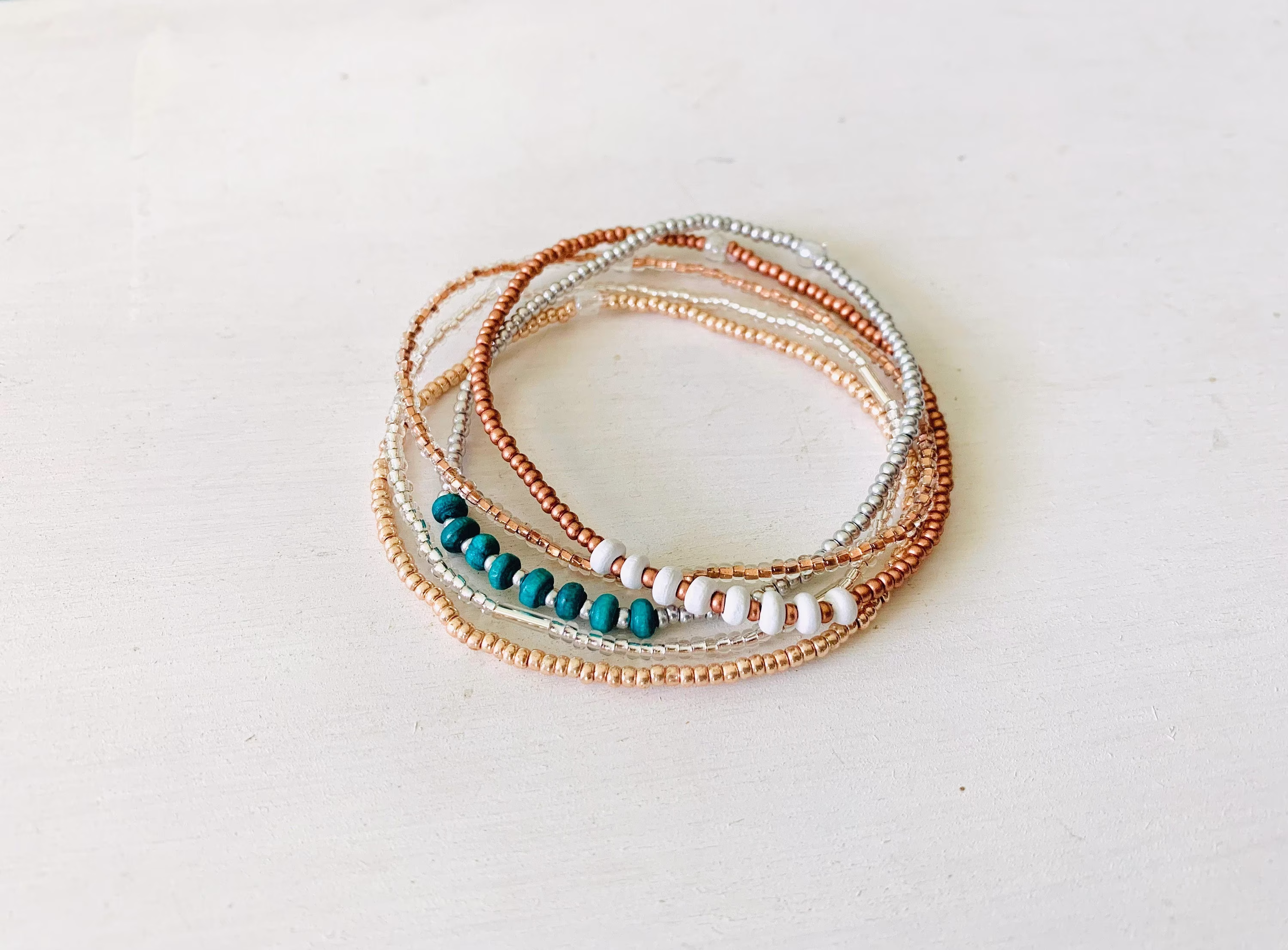 Bracelet Set, Seed Bead Bracelet, Dainty Stack, Minimalist Beaded Small Stretch