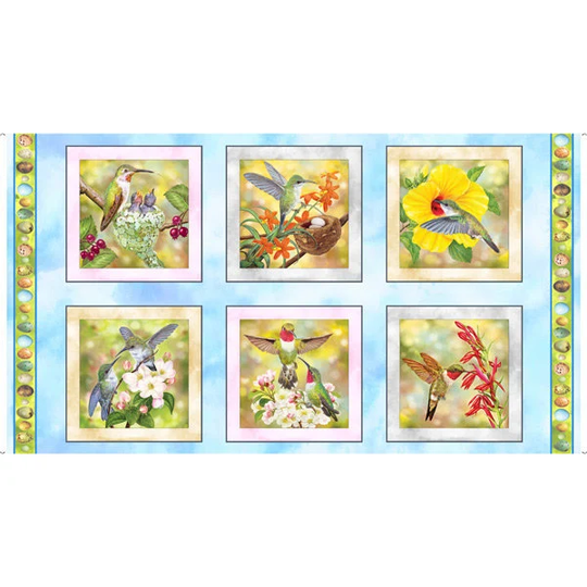 2/3 Yard Cotton Fabric Panel - Hummingbird Garden Picture Patches By Quilting Treasures 100% Woven