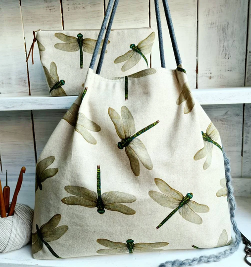 Travel Dragonfly Set Or Single Knitter Gift Vegan Project Bag Wool Yarn Holder With 9 Organizer Pockets/ Zip Notion Pouch Xmas