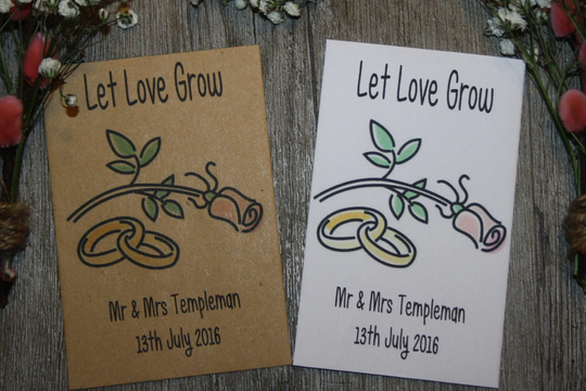Personalised Let Love Grow Wedding Day Party Flower Seed Packets Envelopes Seeds Favours Gift Table Decorations Bride Groom Birds Bees Wed11