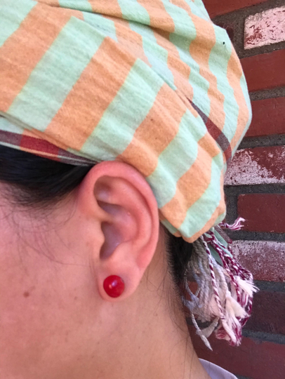 Hse 001, Earrings, Stud Lucky Red Seed, Natural Sandalwood Seed