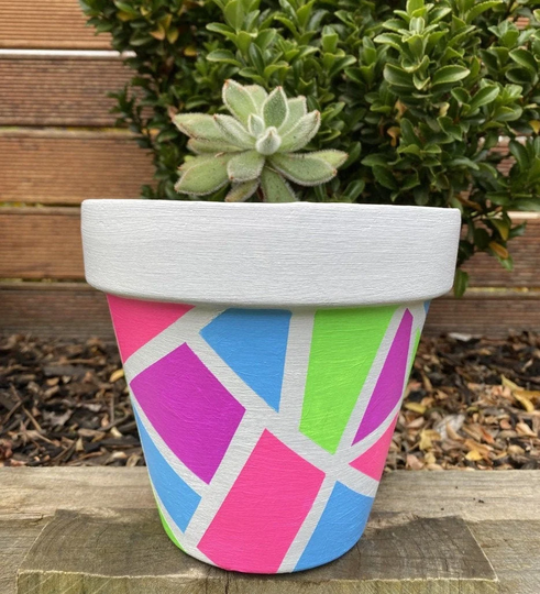 White Multi-Coloured Shatter Pot - 17cm Hand Painted Terracotta Pots