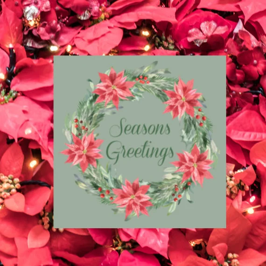 Seasons Greetings Poinsettia Christmas Wreath Sign
