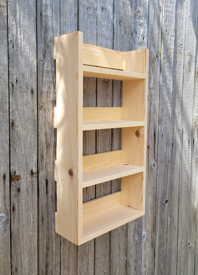 Reclaimed Rustic Wooden Spice/Herb Rack Handmade 4 Tiers Kitchen Storage Display - 10cm Shelf Depth Choice Of Colour