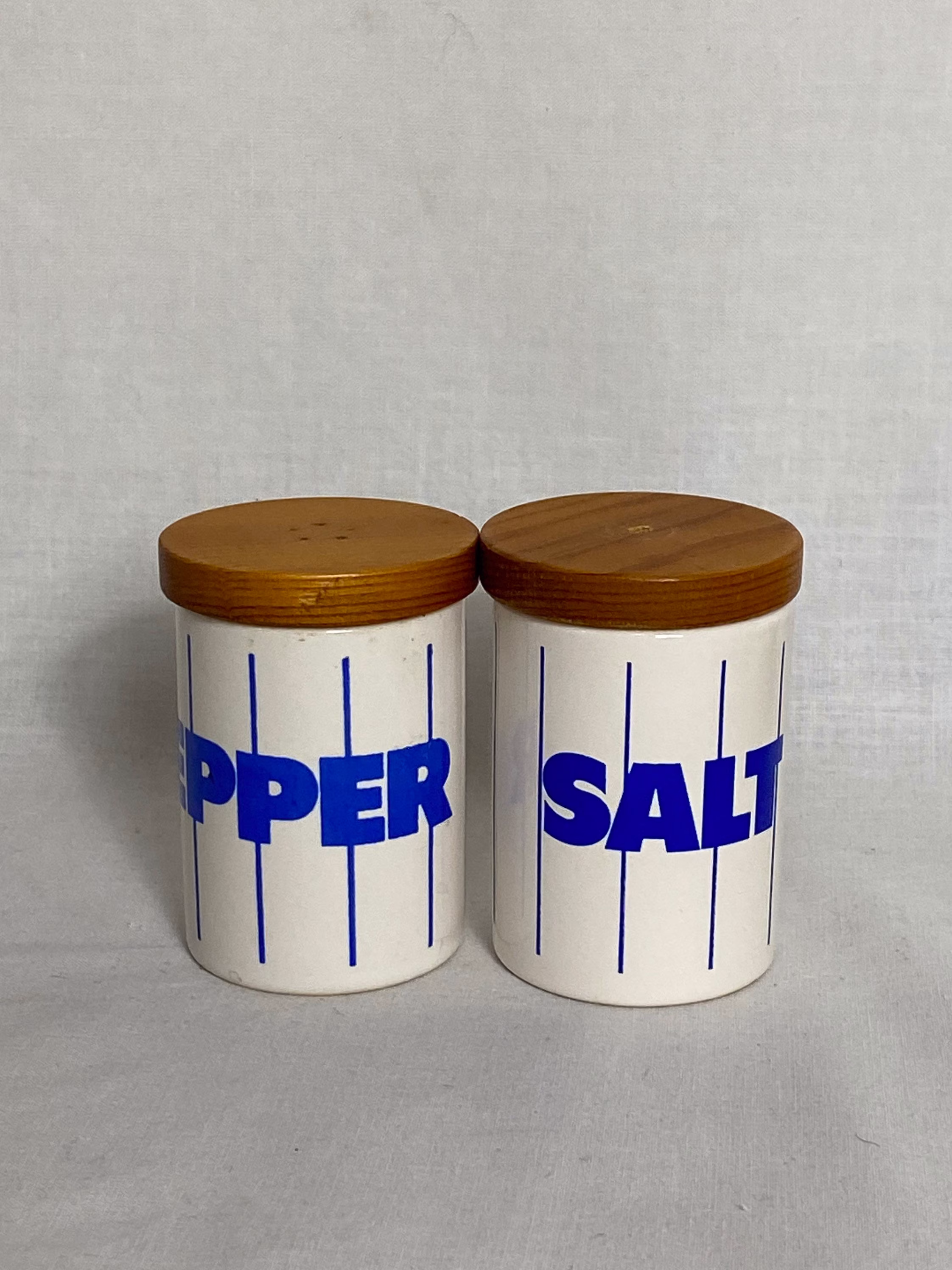 Vintage Hornsea Pottery Salt & Pepper Pots/Shakers. Cruet Set. Blue Stripe. 1980S Vgc