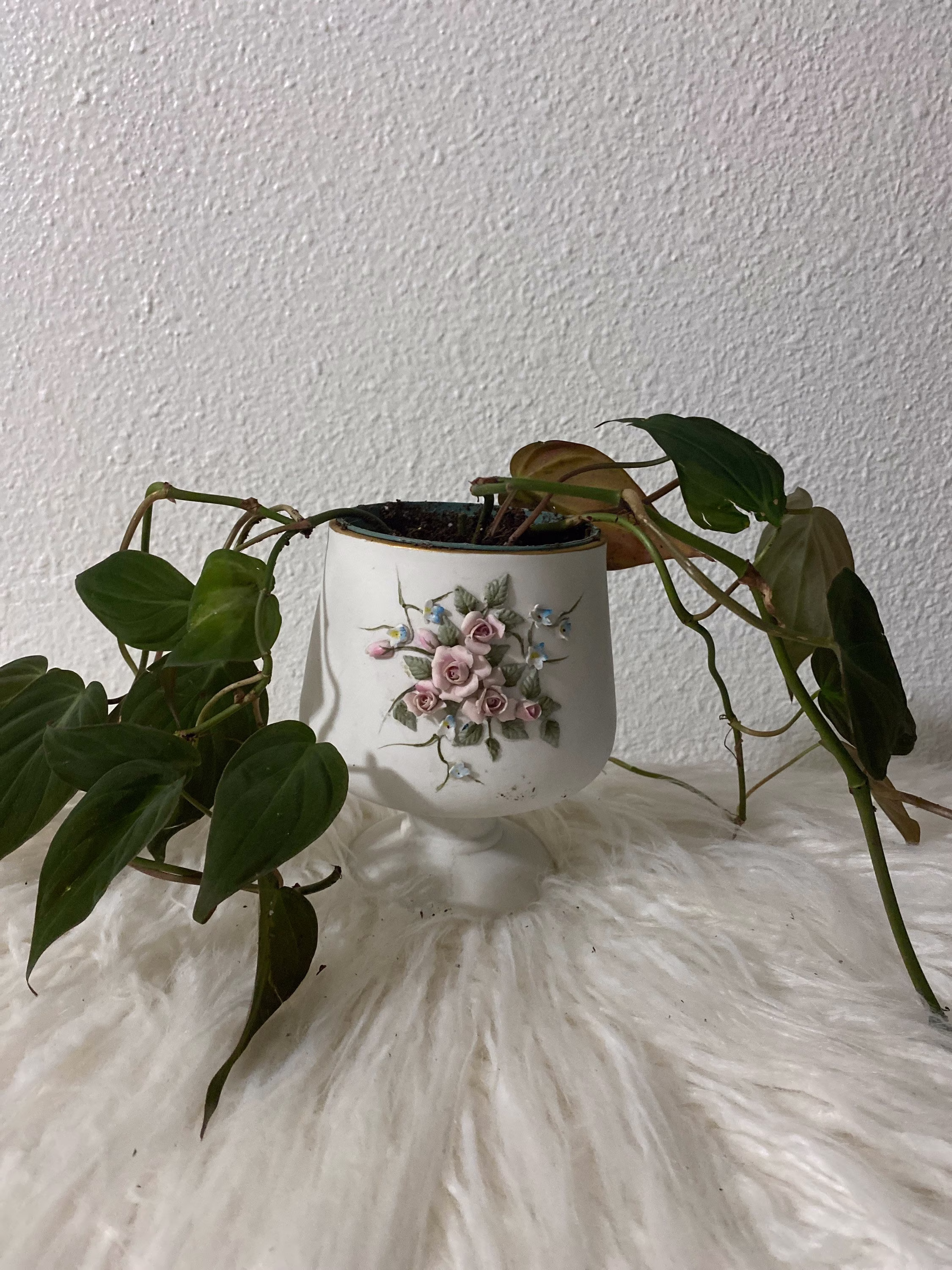 Vintage Lefton Floral Porcelain Vase Glass Jar Mid Century Modern Mcm Flower Pot Planter China Home Decor Candle Holder