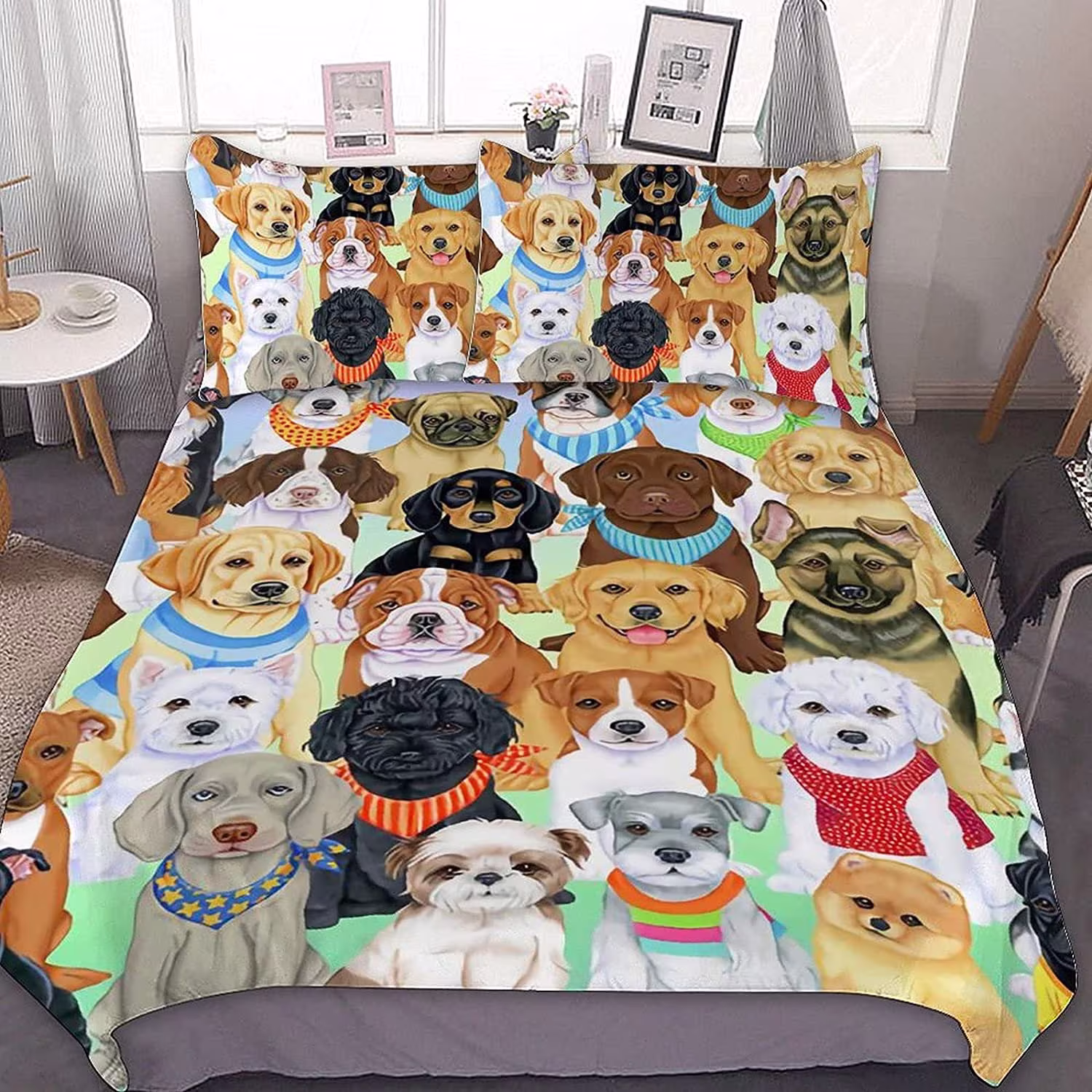 Cute Pretty Dog 10 Comforter Set Queen Bedding Of 3, 1 Duvet Cover & 2 Pillow Shams All Season Microfiber With Pillowcase