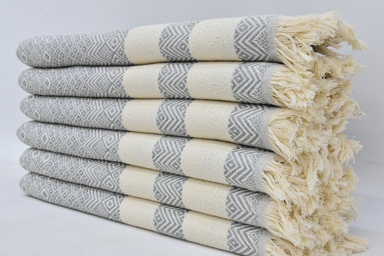 Holiday Towel, Organic Peshtemal, Wedding Gift Turkish Diamond Design Light Gray 40x66 Inches Yr-05
