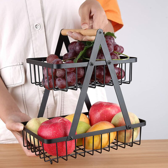 Devenirriche - 2 Tier Metal Fruit Baskets, Coutertop Fruit Basket Fruit Stand Detachable Multifunctional Fruit Basket Decoration Kitchen Organizer