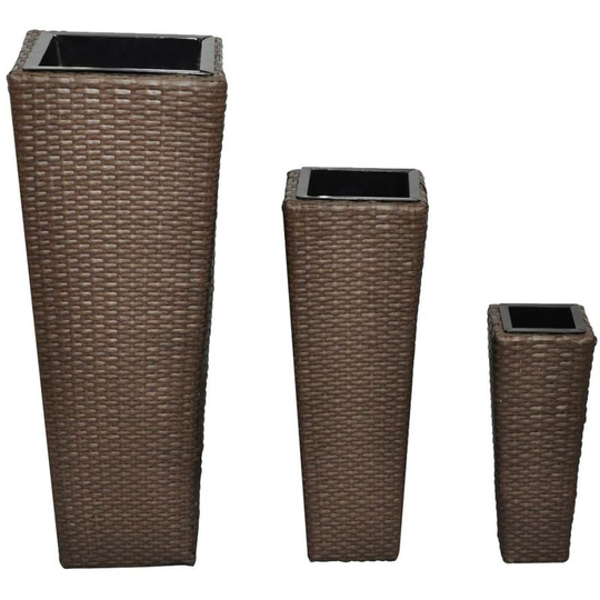 Asupermall - Garden Planters 3 pcs Poly Rattan Brown