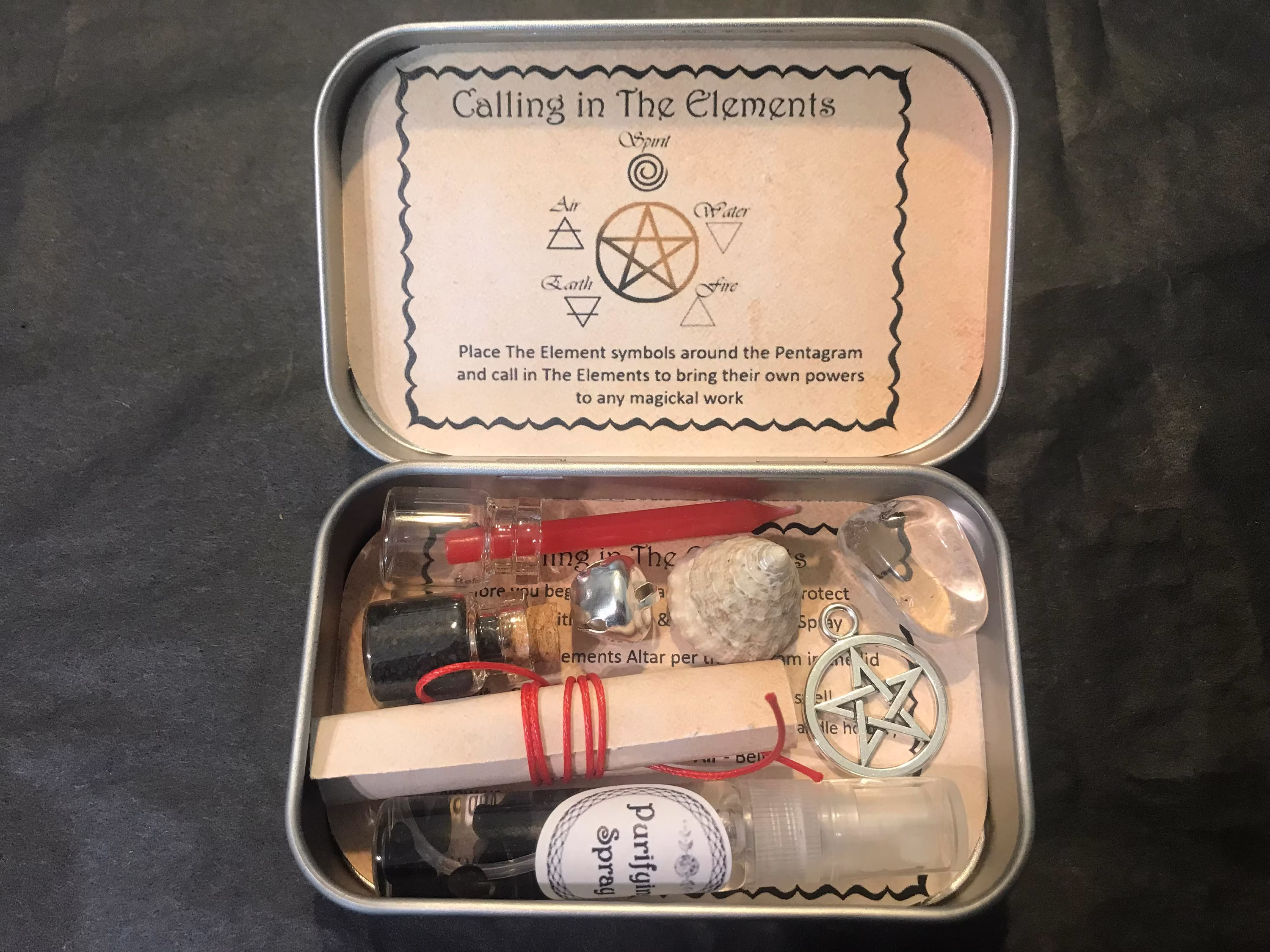 Witchcraft Altar Tin, Witch Elements Baby Kit, Portable Travel Pocket Edition Wicca, Pagan