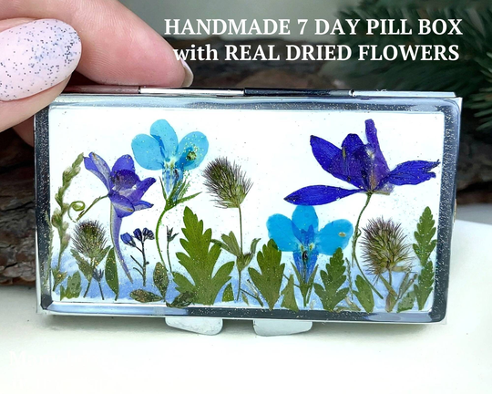 Pill Box 7 Day, Organizer, Case Weekly Pill Box, Cute Large Container, Organizer Flower