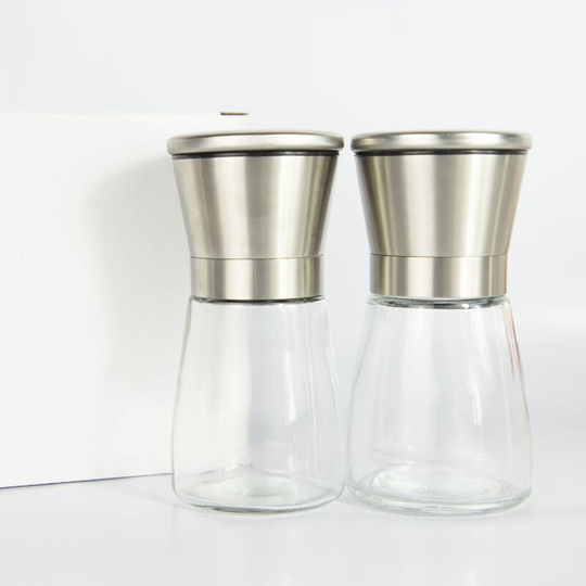 Set of 2 premium ceramic salt and pepper mills with adjustable coarseness, fine and fine salt and pepper shakers.