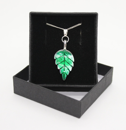 Enamel Green Leaf/Garden Plant Flower Nature - Sterling Silver Curb Chain Necklace With Tibetan Silver Enamel Pendant Charm