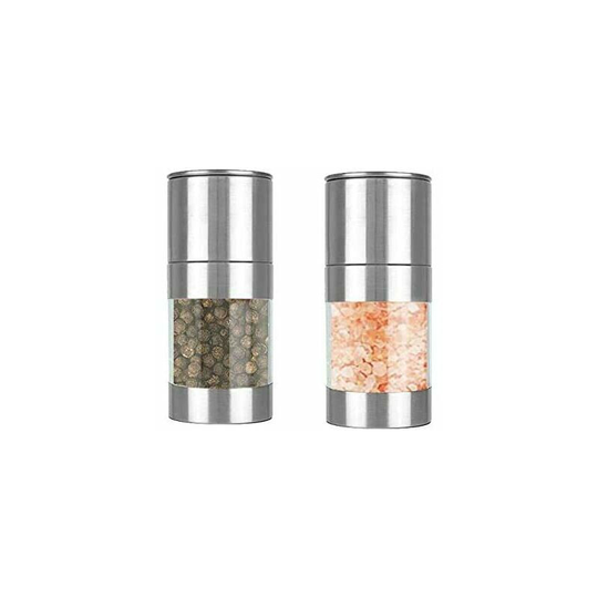 Manual pepper grinder, salt and pepper grinder, stainless steel spice grinder, adjustable grain size (silver, 2 pieces)