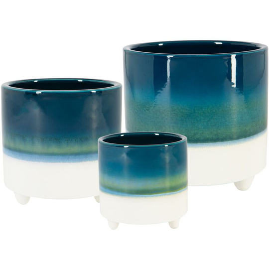 Reactive Glaze Footed Plant Pots - 3 Sizes - Navy - Nicola Spring