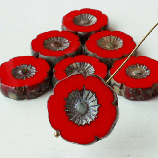 Hibiscus 22mm Hawaiian Flower Beads For Jewelry Making - Pansy Bead Opaque Red Choose Amount