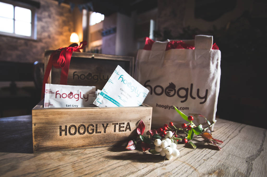 Luxury Wooden Tea Box Filled With Tea And A Cotton Bag