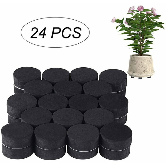 Briday - Invisible Plant Pot Foot (24 Pack) - Black Rubber Growing Foot - Adhesive Pad for Medium & Large Pots - Outdoor & Indoor Plant Booster