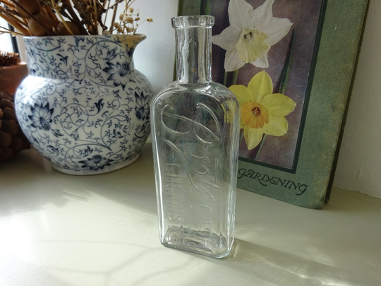 Antique Clear Glass Boots Cash Chemists Bottle, Small Medicine Bottle Embossed Pharmacy Old Vintage Bud Vase