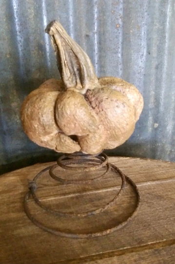 Hypertufa Pumpkin With Metal Spiral Stand