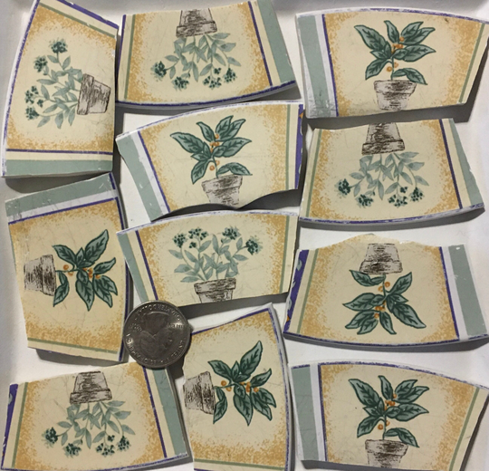 Mosaic Art & Crafts Supplies Green Garden Plants On Beige Tiles C231